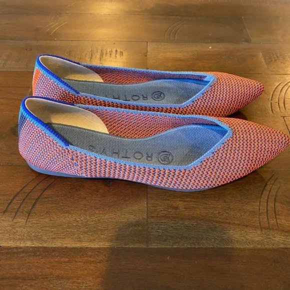 Rothy’s The Point Flat Shoes Orange Blue Striped Women's Size 5 - Picture 7 of 16